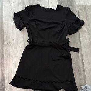 She + Sky Elegant Black Mini Dress with Belt